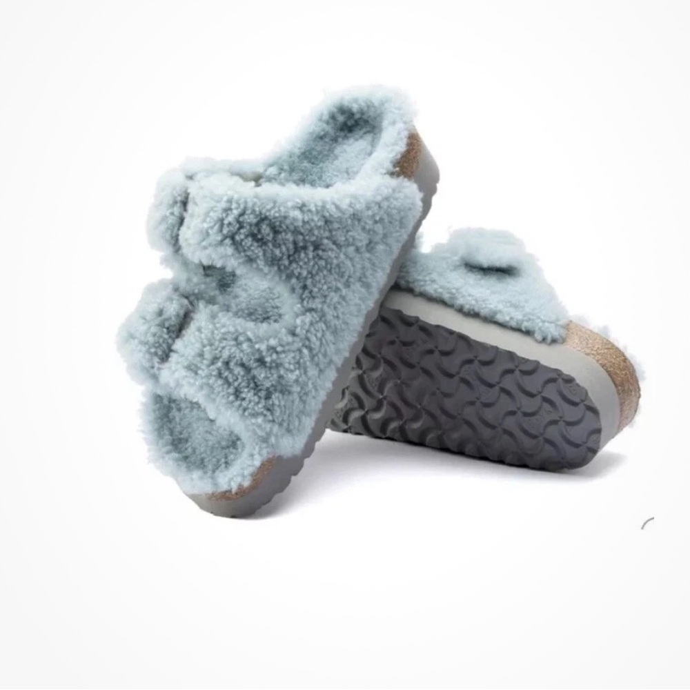 Birkenstock Papillio Arizona Shearling Teddy Sandals Size 40 US 9 Blue NWT